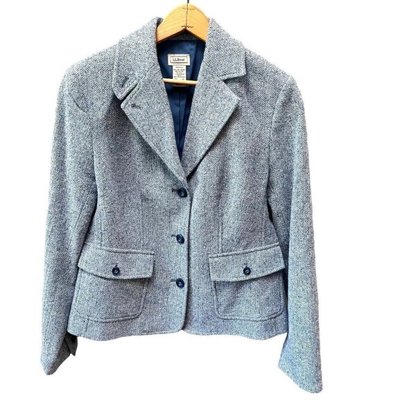 L. L. Bean Wool Silk Blend Tweed Blue Blazer- Size XS‎ - Picture 1 of 6